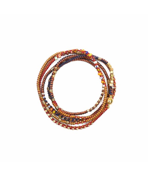 MANILLA Bracelet multitours Ocre et Marine, perles africaines votre