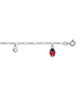 Bracelet argent rhodié pampilles coccinelles rouges et coeurs Economisez 