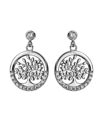 Boucles d'oreilles tige argent rhodié arbre de vie oxydes blancs sertis les muscles