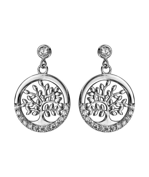 Boucles d'oreilles tige argent rhodié arbre de vie oxydes blancs sertis les muscles