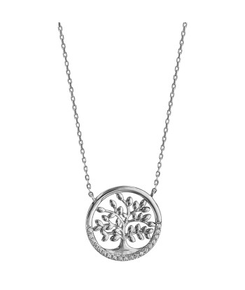 Collier argent rhodié arbre de vie oxydes blancs sertis solde