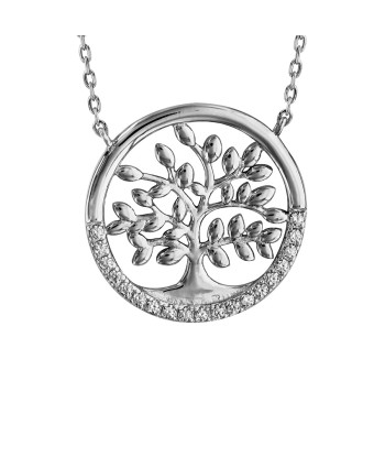 Collier argent rhodié arbre de vie oxydes blancs sertis solde