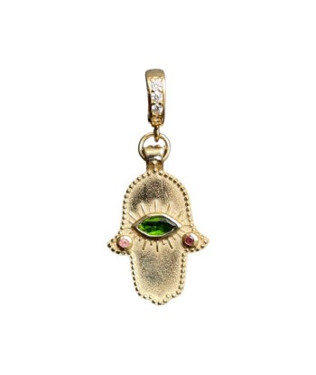 KHAMSA Charm Argent plaqué Or, bélière diamants - Tourmaline verte prix