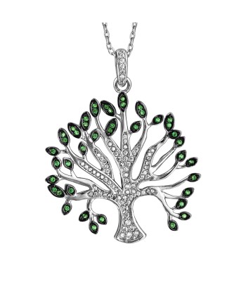 Collier argent rhodié massif arbre de vie oxydes blancs et verts sertis 40+5cm Par le système avancé 