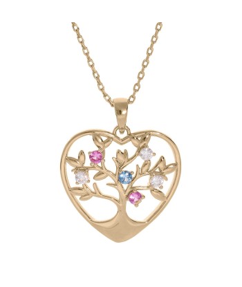 Collier plaqué or pendentif coeur arbre de vie oxydes couleurs de pas cher