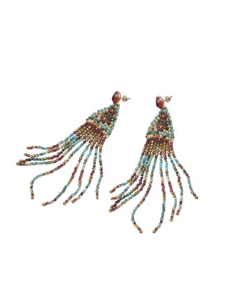 NAIROBI Boucles d'oreilles tissées Grenat Turquoise Argent 925 plaqué or plus qu'un jeu 