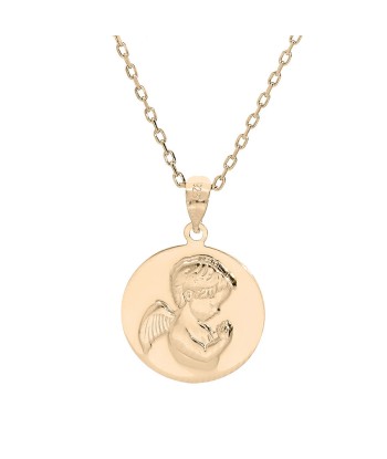 Collier plaqué or pendentif medaille angelot en relief l'achat 