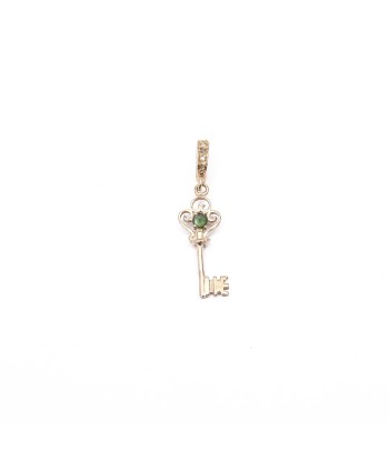 Charm Clé Tourmaline verte, Argent plaqué or, bélière diamants Profitez des Offres !