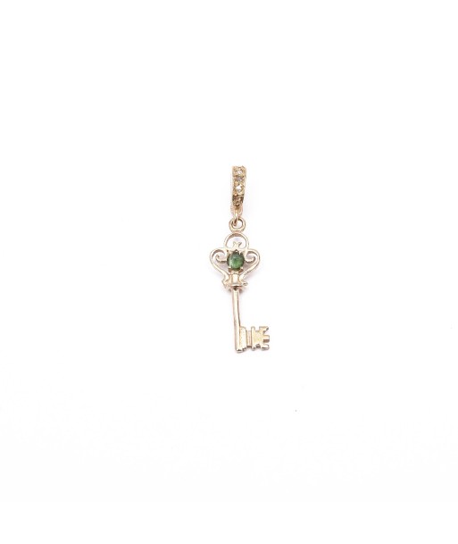 Charm Clé Tourmaline verte, Argent plaqué or, bélière diamants Profitez des Offres !