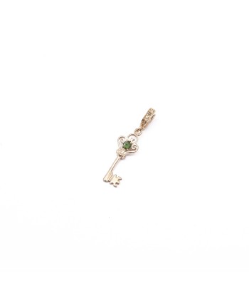 Charm Clé Tourmaline verte, Argent plaqué or, bélière diamants Profitez des Offres !