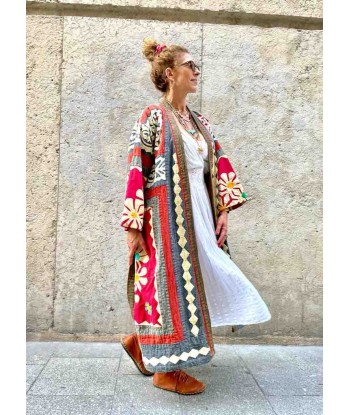 MANTEAU KIMONO FOLK Brodé Fleurs - Pièce Unique commande en ligne