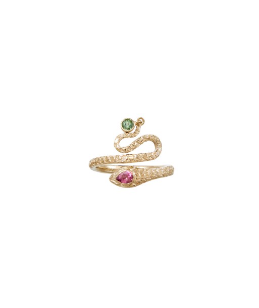 ANGITIA Bague Serpent Pampille Tourmalines, Argent plaqué Or 24 carats destockage