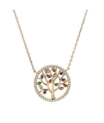 Collier plaqué or arbre de vie oxydes multi couleurs et contour oxydes blancs sertis prix pour 