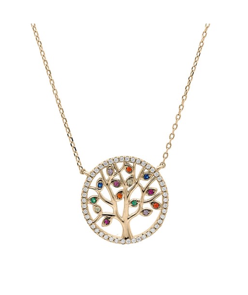 Collier plaqué or arbre de vie oxydes multi couleurs et contour oxydes blancs sertis prix pour 