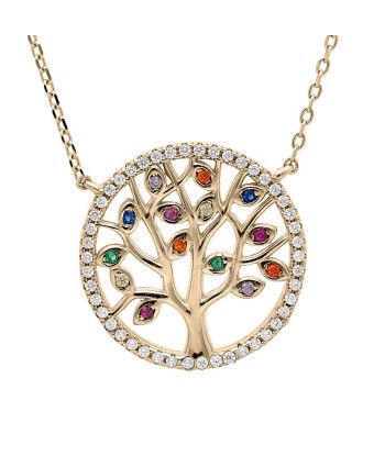 Collier plaqué or arbre de vie oxydes multi couleurs et contour oxydes blancs sertis prix pour 