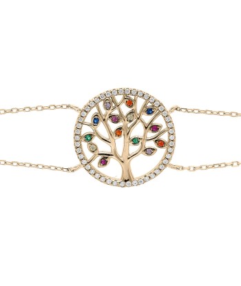 Bracelet plaqué or arbre de vie oxydes multi couleurs sertis Venez découvrir notre 