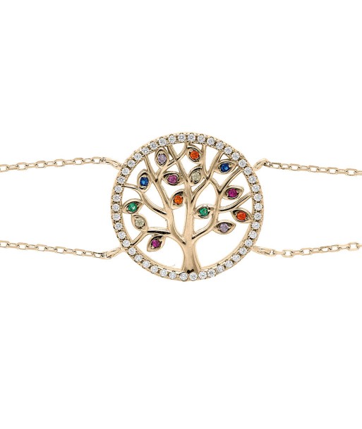 Bracelet plaqué or arbre de vie oxydes multi couleurs sertis Venez découvrir notre 