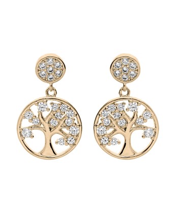 Boucles d'oreilles tige plaqué or arbre de vie oxydes blancs sertis 50-70% off 