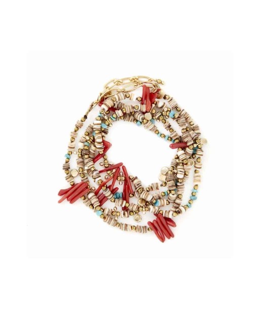 SAND Bracelet multi-tours Turquoise, Corail bambou, Coquillage les ctes