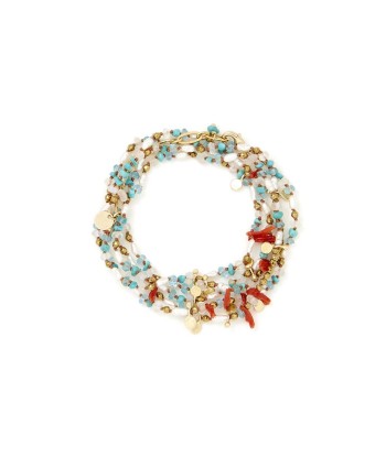 PORTOFINO Bracelet multi-tours Turquoise, Corail, Perle d'eau douce Paris Déstockage Promo