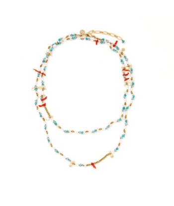 PORTOFINO Bracelet multi-tours Turquoise, Corail, Perle d'eau douce Paris Déstockage Promo