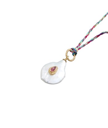 NAIADE Collier Perle baroque Tourmaline rose sur cordon de soie - Argent 925 plaqué or pour bénéficier 