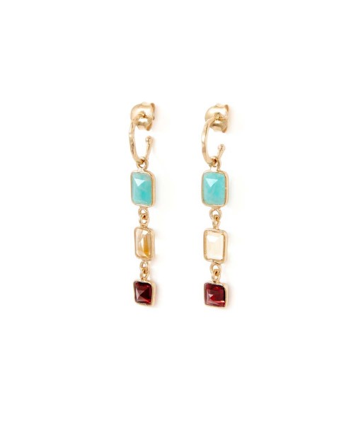 STROMBOLI Boucles d'oreilles Citrine, Amazonite, Grenat - Argent 925 plaqué Or Véritable concentré