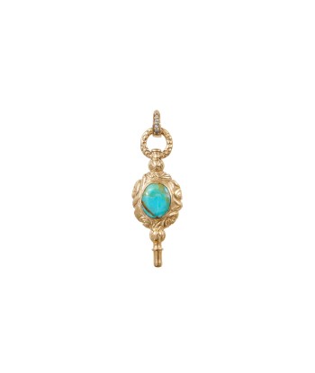 Charm Clé de montre ancienne, Turquoise - Cornaline, Argent plaqué or, bélière diamants d'Europe débarque