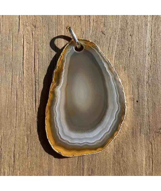 SLICE Pendentif Agate, Argent 925 plaqué or N°5 Véritable concentré