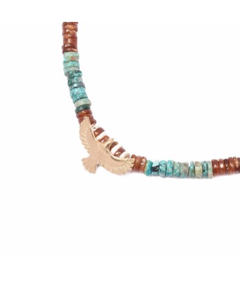 PRO - GARUDA Collier Aigle Chrysocolle Hessonite Argent plaqué Or brillant des détails fins