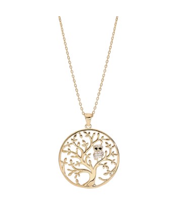 Collier plaqué or arbre de vie avec hibou - chouette empierré Les magasins à Paris