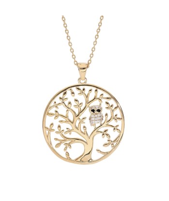 Collier plaqué or arbre de vie avec hibou - chouette empierré Les magasins à Paris