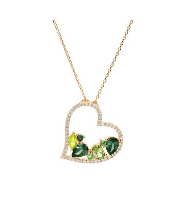 Collier plaqué or pendentif coeur oxydes verts contour oxydes blancs de la marque