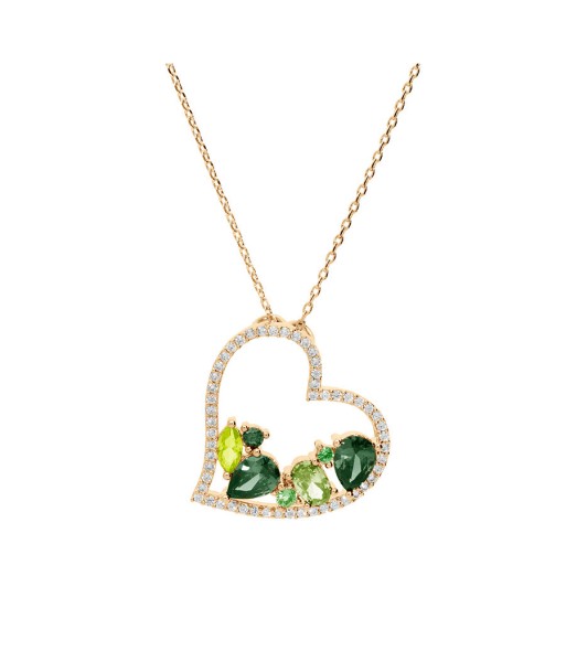 Collier plaqué or pendentif coeur oxydes verts contour oxydes blancs de la marque