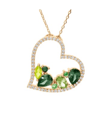 Collier plaqué or pendentif coeur oxydes verts contour oxydes blancs de la marque