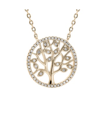 Collier plaqué or arbre de vie oxydes blancs sertis En savoir plus