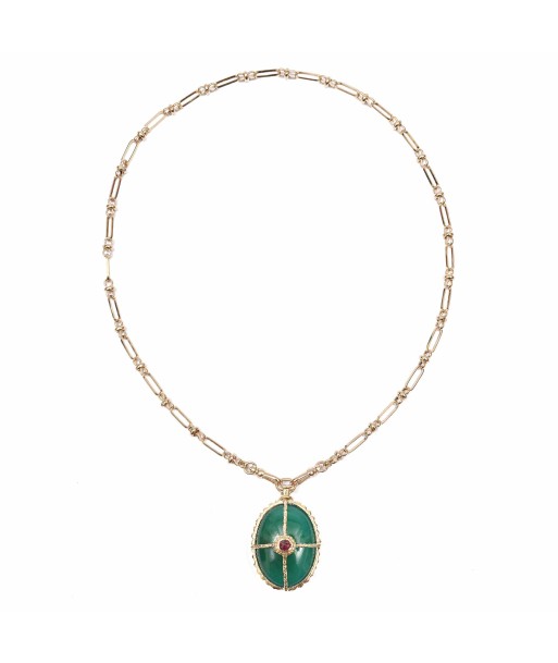 PRO - OCTAVE Collier Onyx vert - chaîne esprit vintage une grave pollution 