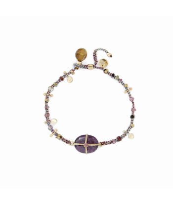 PRO - KASHA Bracelet macramé Rubis étoilé et Tourmaline, argent plaqué or basket pas cher