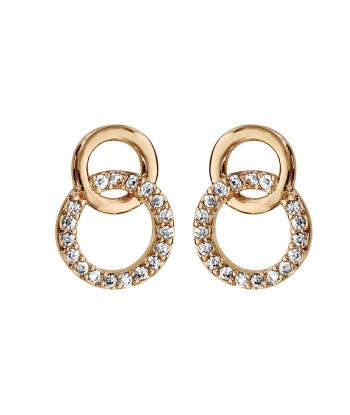 Boucles d'oreilles tige plaqué or double cercle entrelace pierres blanches synthetique votre