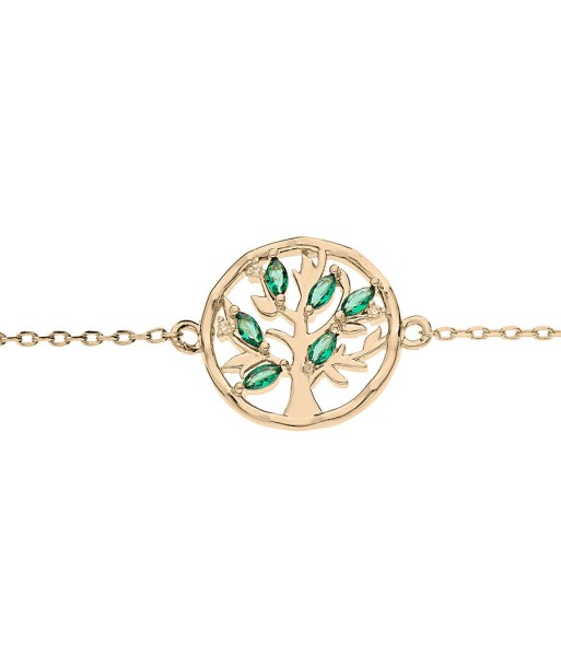 Bracelet plaqué or arbre de vie oxydes vert à prix réduit toute l'année