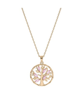 Collier plaqué or pendentif arbre de vie oxydes roses 2 - 3 jours ouvrés.