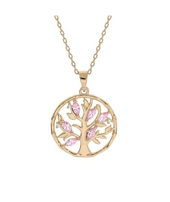 Collier plaqué or pendentif arbre de vie oxydes roses 2 - 3 jours ouvrés.