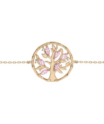 Bracelet plaqué or arbre de vie oxydes roses acheter en ligne