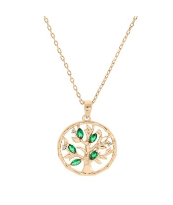 Collier plaqué or pendentif arbre de vie oxydes verts Par le système avancé 