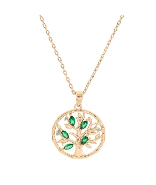 Collier plaqué or pendentif arbre de vie oxydes verts Par le système avancé 