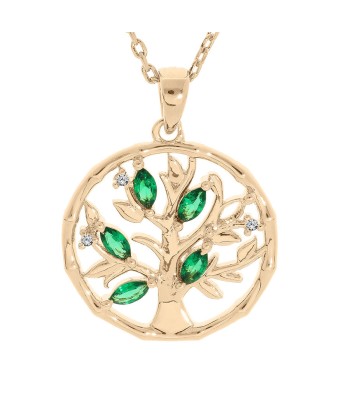 Collier plaqué or pendentif arbre de vie oxydes verts Par le système avancé 