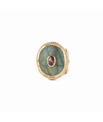 PRO - JULIET OVALE Bague Chevalière Gravée Labradorite Grenat de pas cher