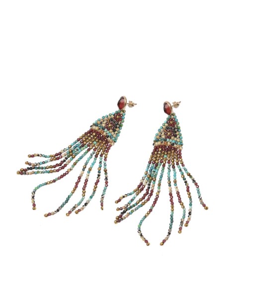 PRO - NAIROBI Boucles d'oreilles tissées Grenat Turquoise Argent 925 plaqué or d'Europe débarque