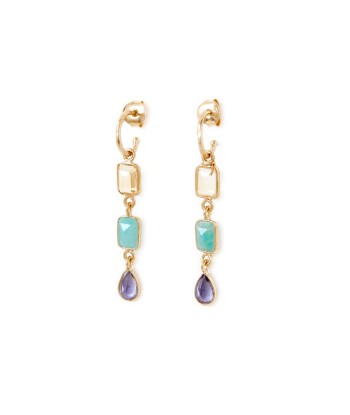 PRO - STROMBOLI Boucles d'oreilles Citrine, Amazonite, Iolite - Argent 925 plaqué Or Les magasins à Paris et en Île-de-France