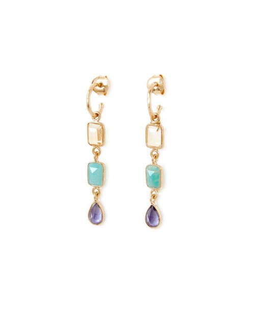 PRO - STROMBOLI Boucles d'oreilles Citrine, Amazonite, Iolite - Argent 925 plaqué Or Les magasins à Paris et en Île-de-France